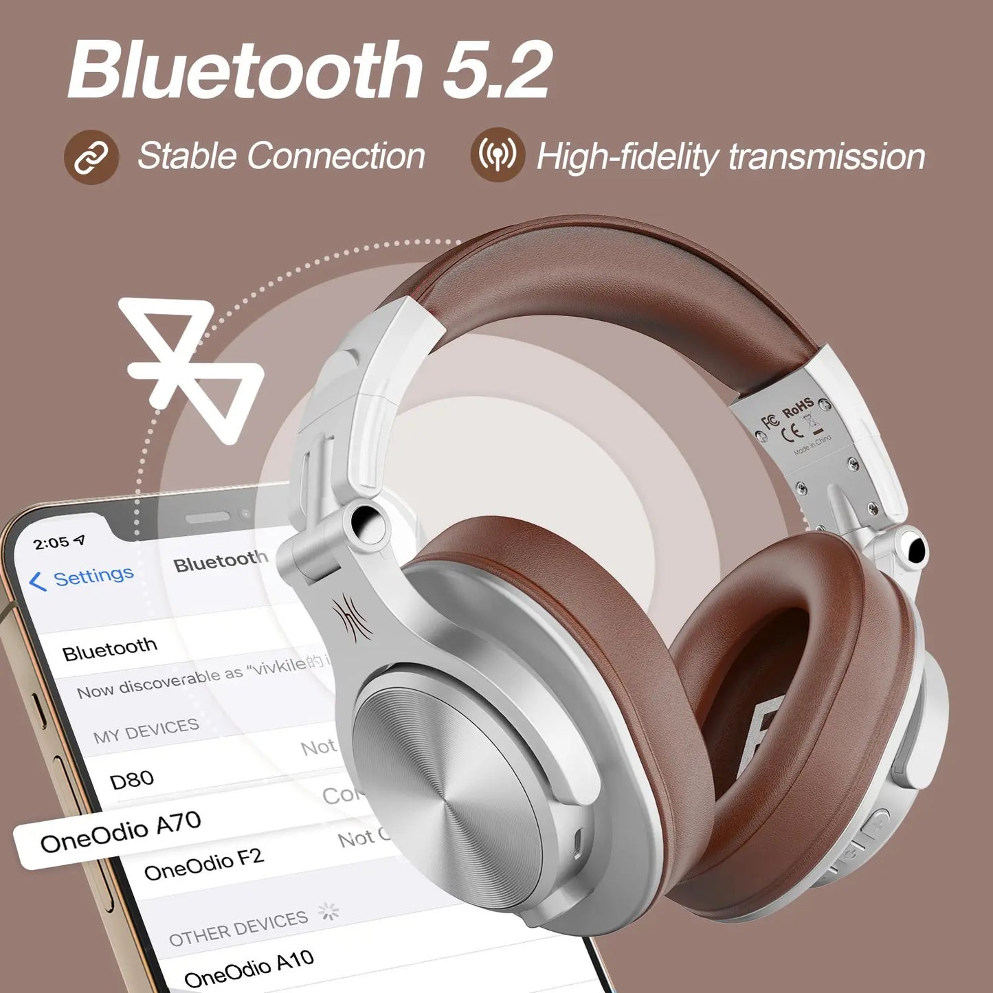 Wired & Wireless Bluetooth 5.2 Over-Ear Headphones with Mic