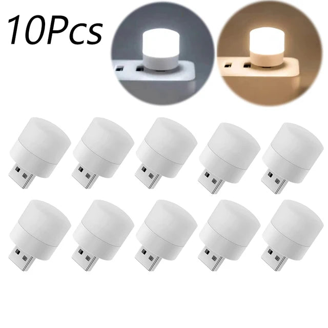 Mini USB LED Night Light – Warm White Book Reading Lamp 1/10pcs