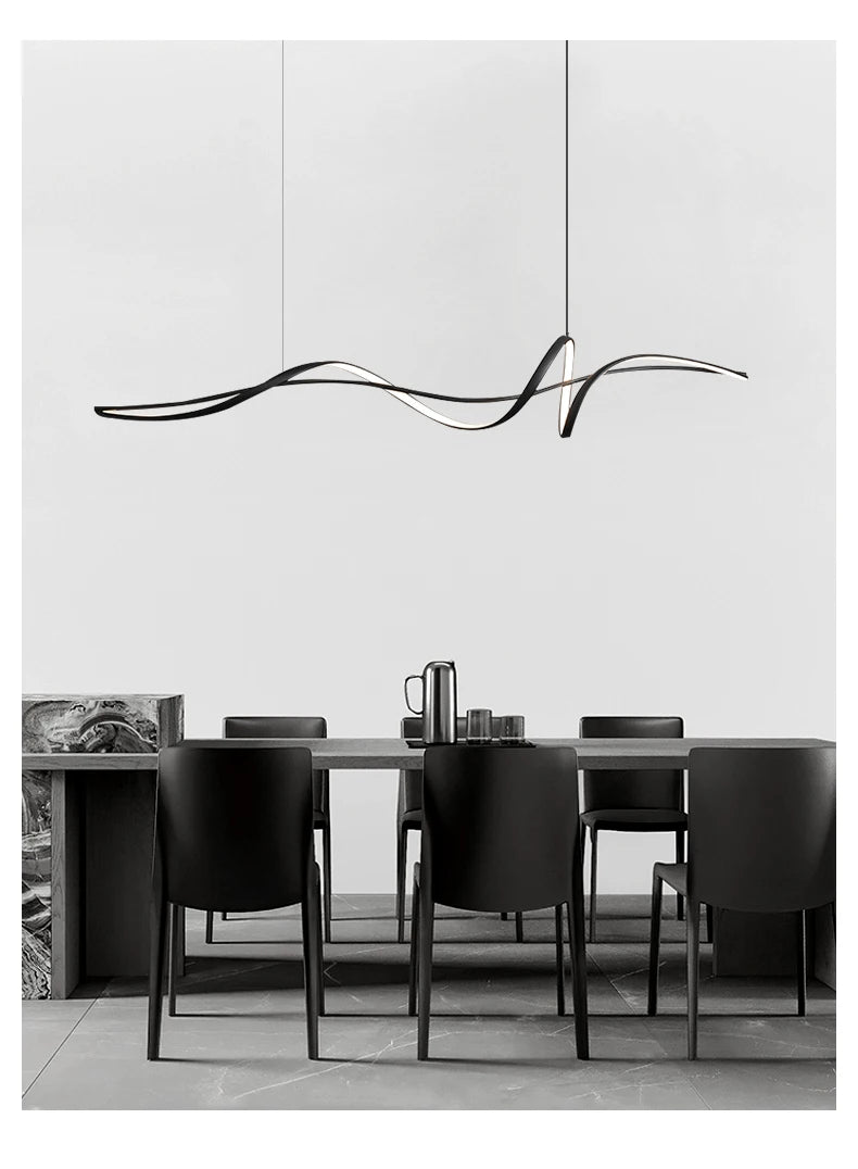 Modern Curved LED Pendant Light – Minimalist Dining Room Fixture