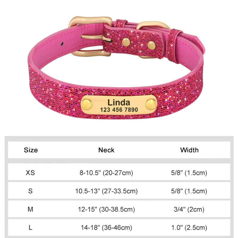 Custom Leather Pet Collar – Engraved Rhinestone Dog Collar
