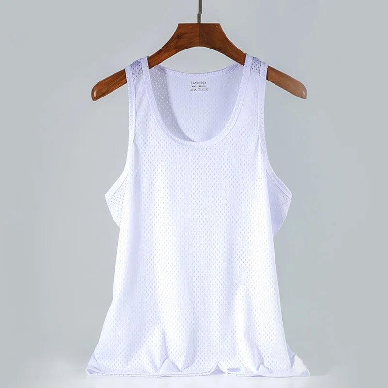 Men’s Ice Silk Mesh Tank Top Bodybuilding Fitness Vest