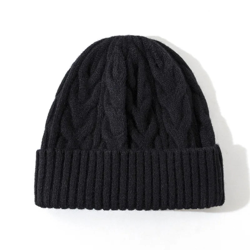 Thick Knitted Wool Beanie – Warm Solid Color Winter Hat