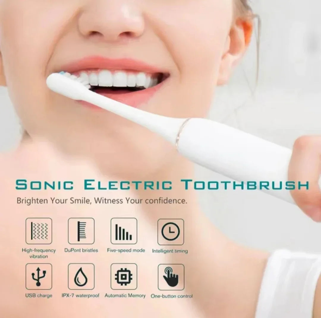 Sonic Electric Toothbrush for Adults | 3 DuPont Heads, USB Rechargeable, IPX7 Waterproof