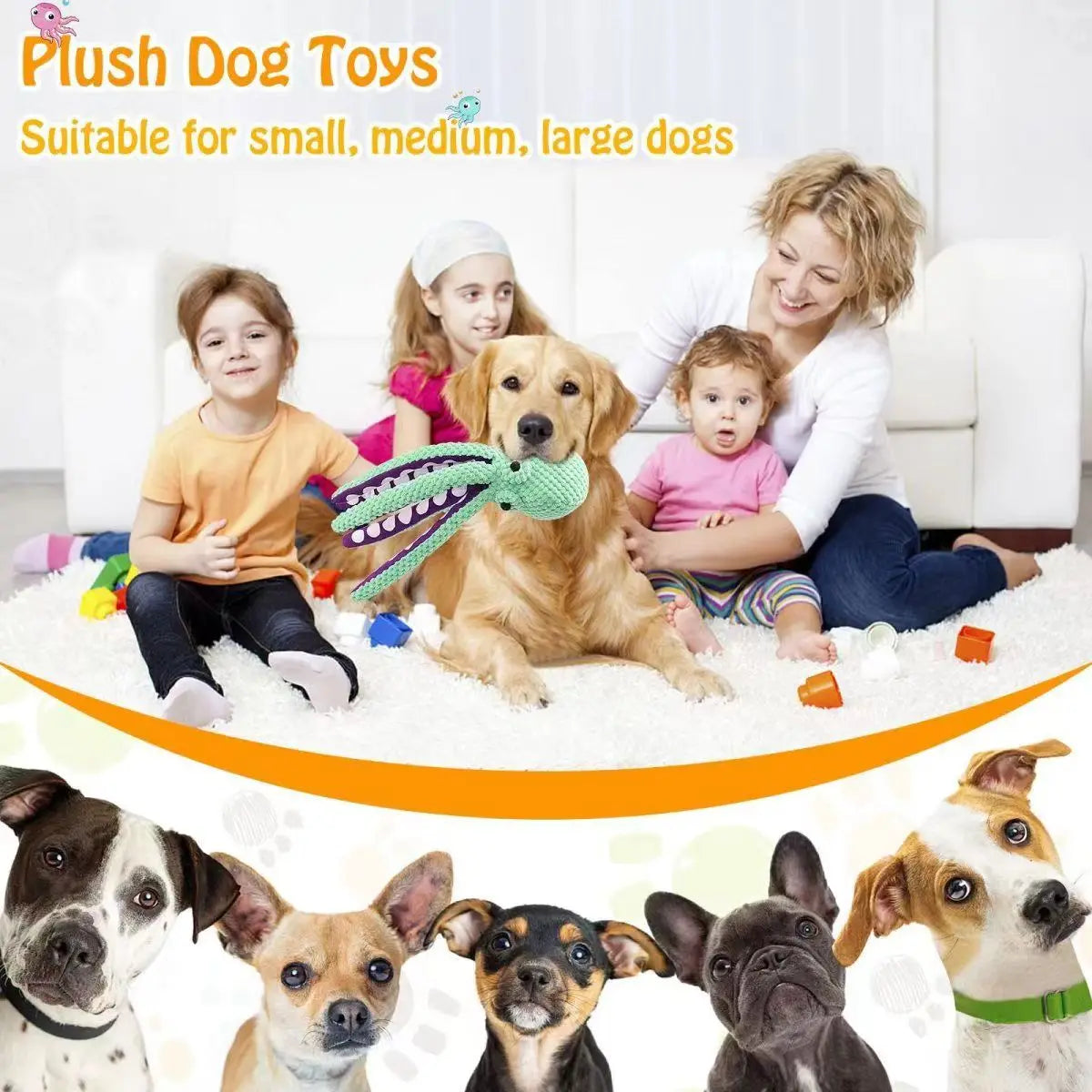 Plush Octopus Dog Toy – Interactive Squeaky & Tear-Resistant Chew Toy
