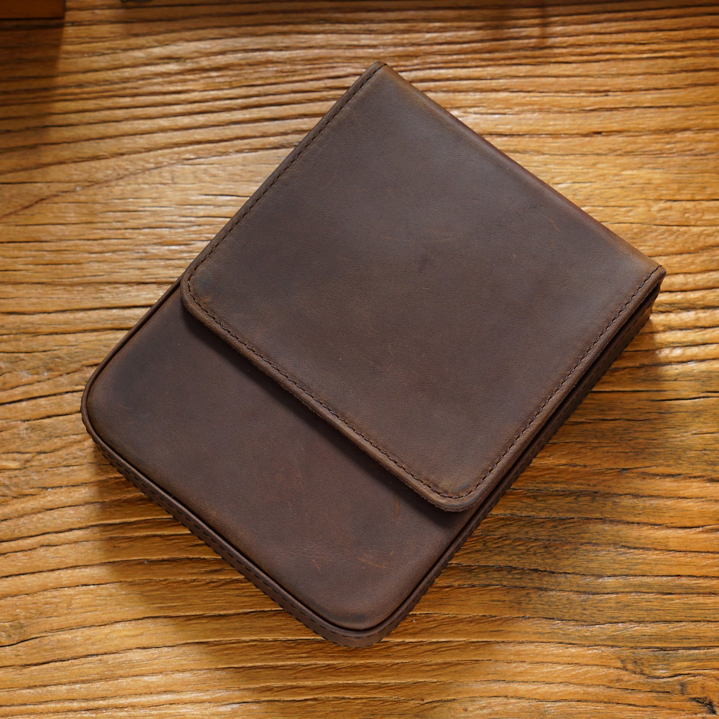 Vintage Genuine Leather Pen Pouch – 6-Slot Removable Tray Case