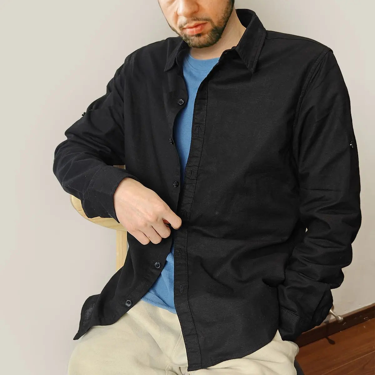 Men’s Linen Cotton Shirt – Long Sleeve Casual Spring/Summer Wear