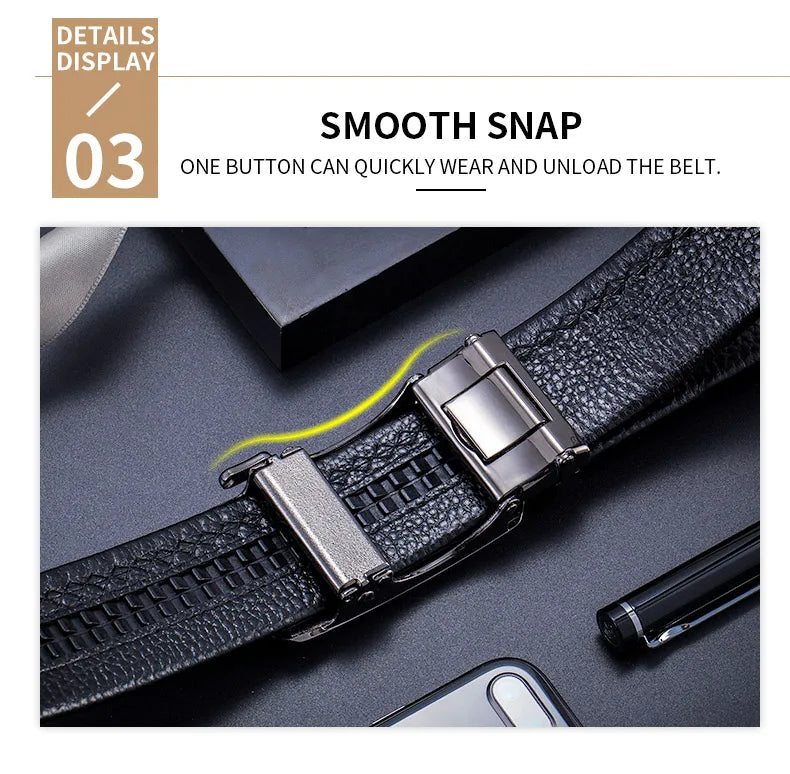 Genuine Leather Men’s Belt – Black Buckle Casual & Business Style