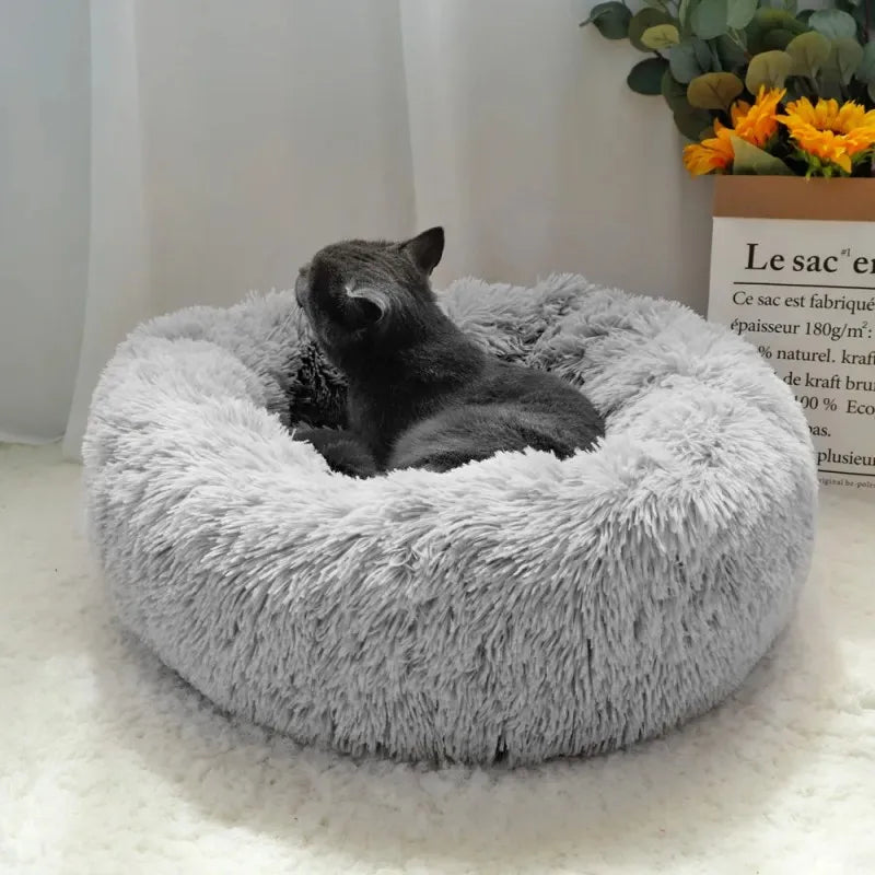Round Plush Pet Bed – Soft Sleeping Cushion for Cats & Dogs