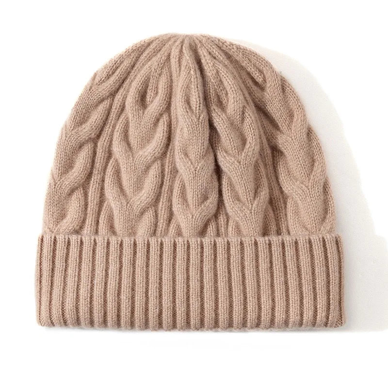 Thick Knitted Wool Beanie – Warm Solid Color Winter Hat