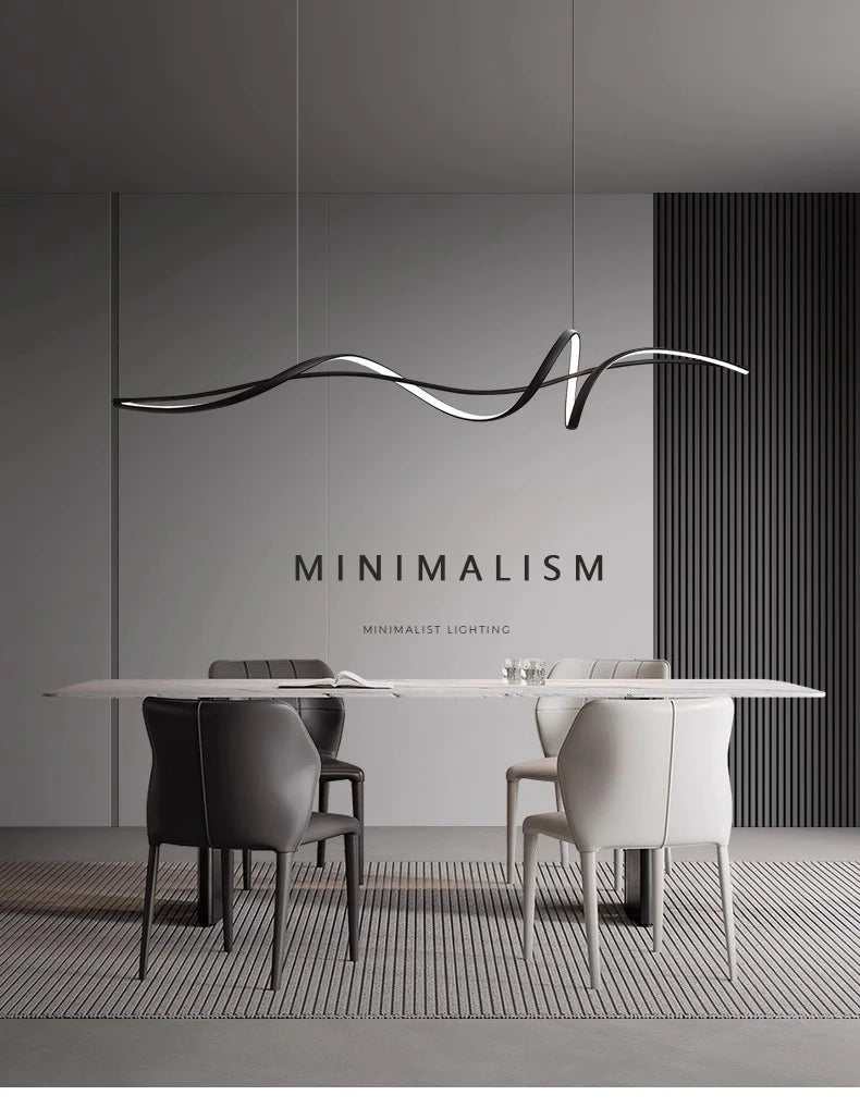 Modern Curved LED Pendant Light – Minimalist Dining Room Fixture