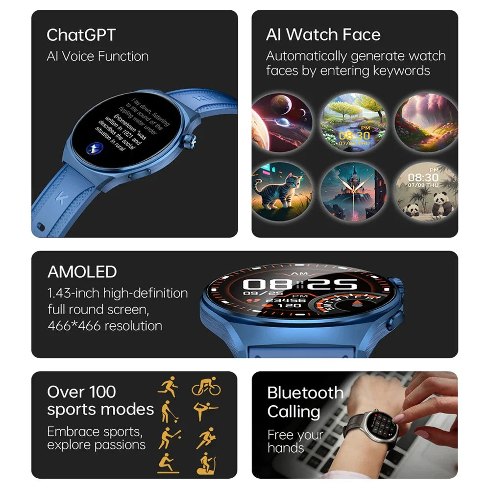 KUMI GW6 Smart Watch with ChatGPT – 1.43" HD Display
