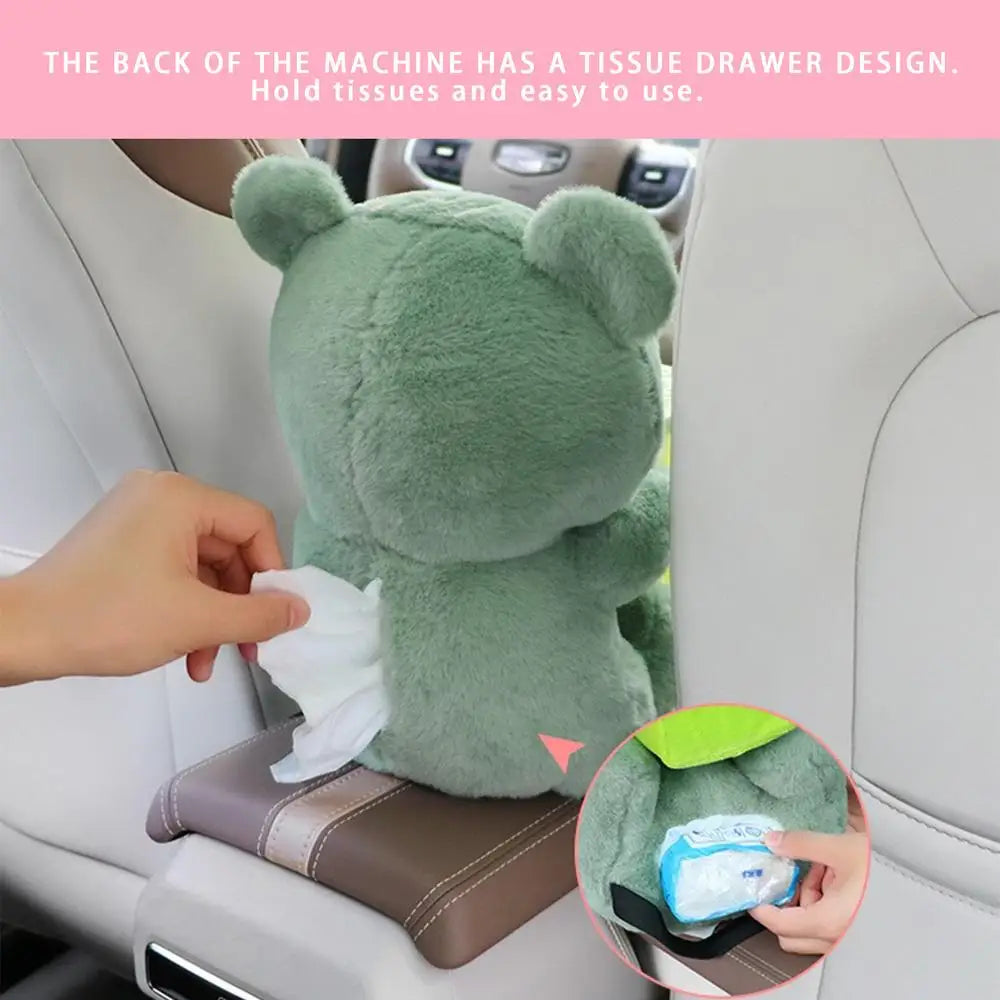 Cute Plush Animal Car Tissue Box & Trash Can Storage Organizer