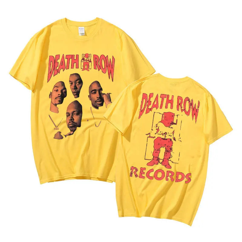 Death Row Records Double Sided Graphic Tshirt Men Women Hip Hop Style T-shirt Man Retro T Shirts Rapper Men's Fashion Streetwear