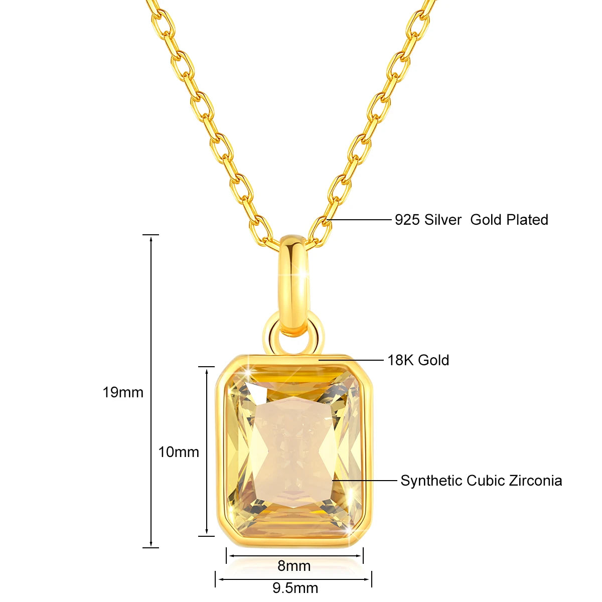 18K Gold Necklace for Women – 8x10mm Yellow Stone Rectangle