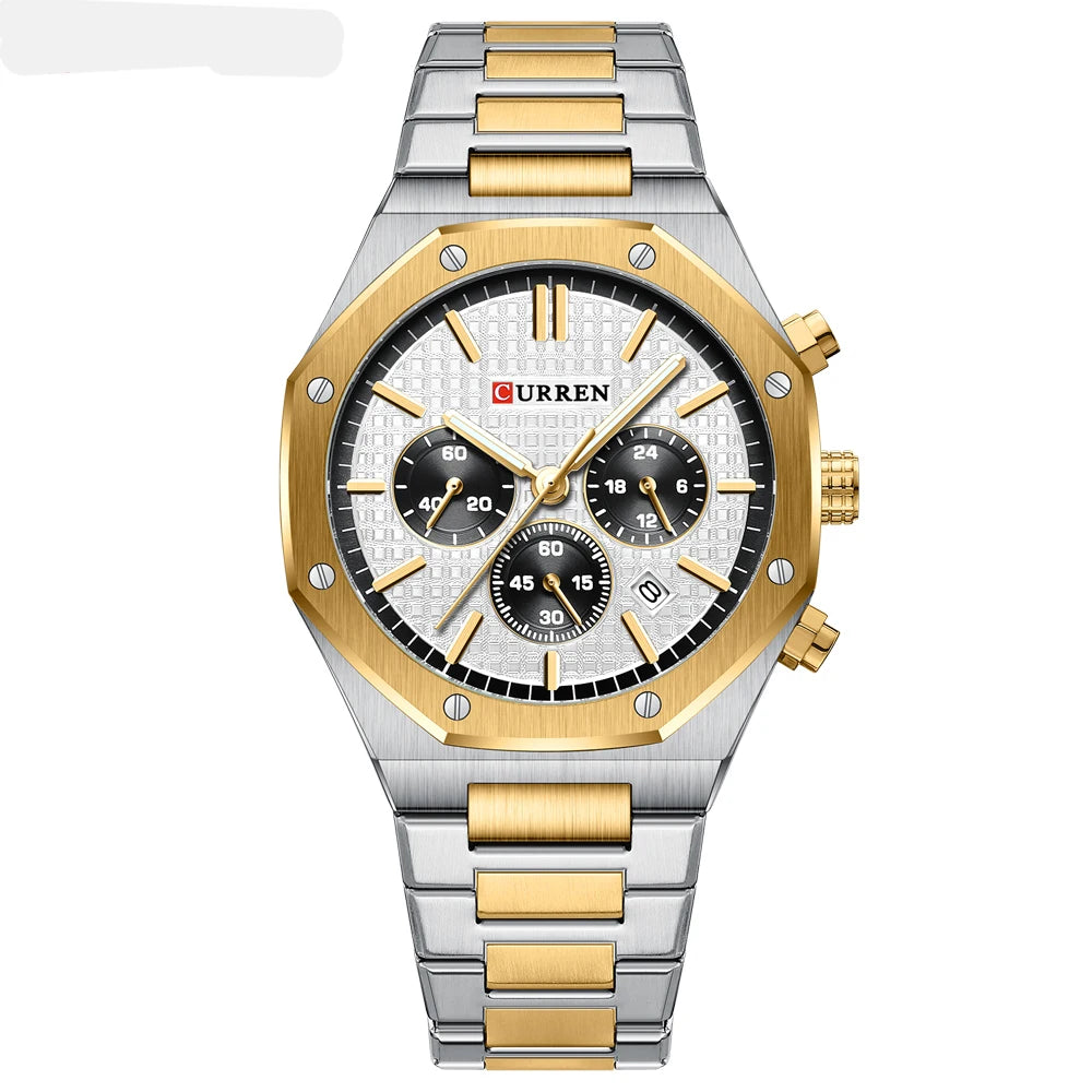 Casual Stainless Steel Quartz Watch – Waterproof Men’s Chronograph