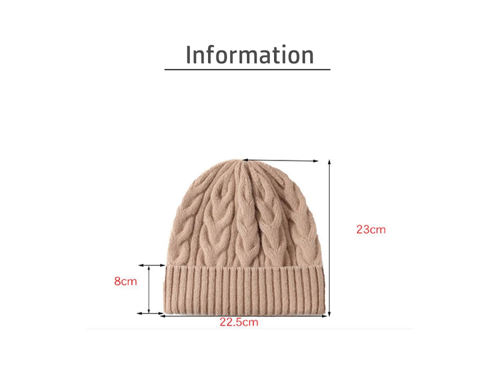 Thick Knitted Wool Beanie – Warm Solid Color Winter Hat