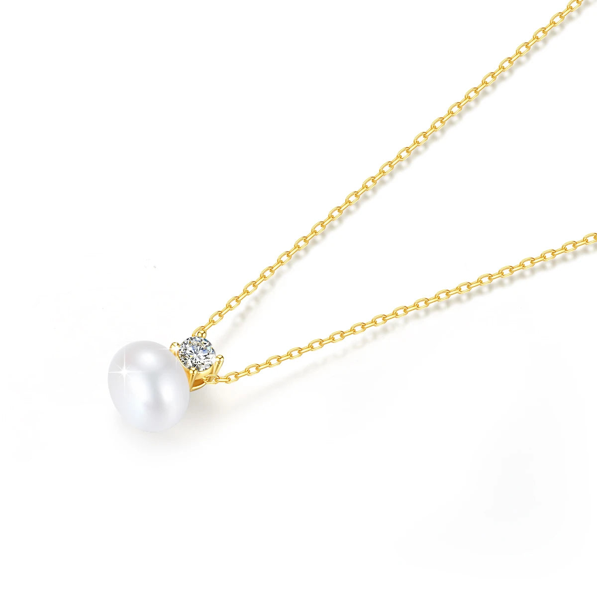 18K Gold Pearl Necklace with Moissanite Stone – Luxury Pendant