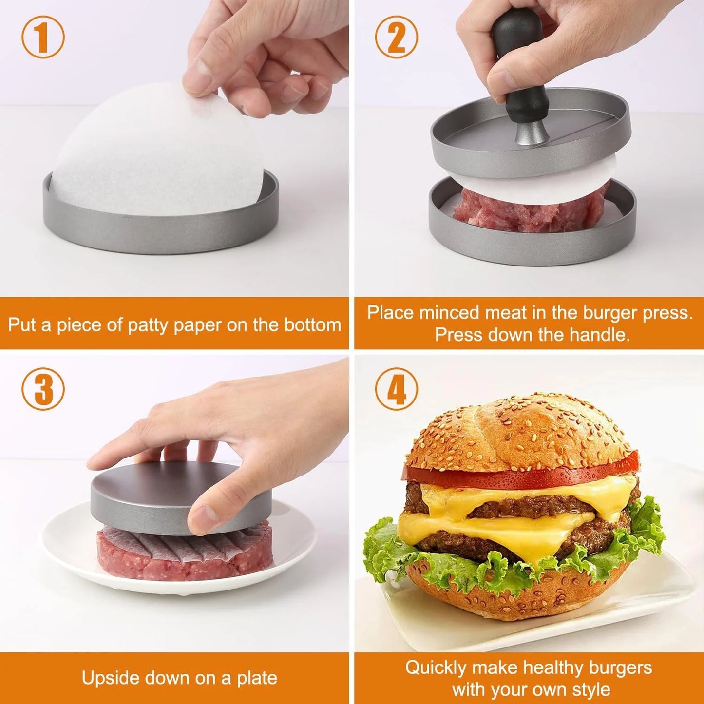Non-Stick Burger Press with Wax Paper – Aluminum Patty Maker