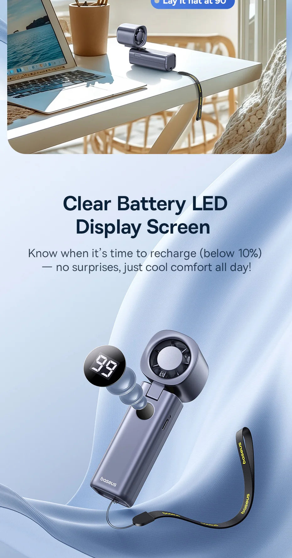 Portable Foldable Mini Fan – 5-Speed Handheld Rechargeable Fan