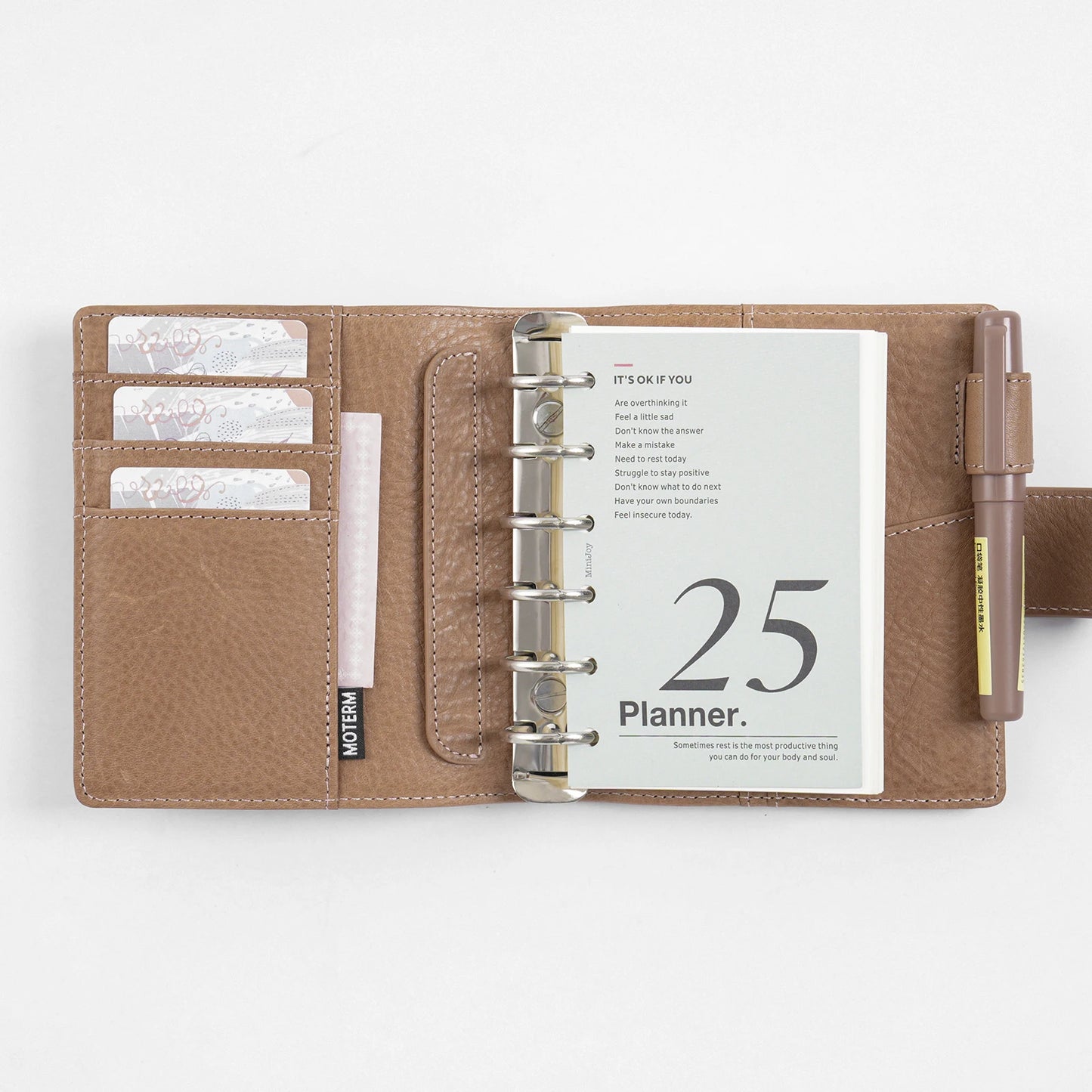Pocket/A7 Ring Planner – 25mm Vegetable Tanned Leather Organizer