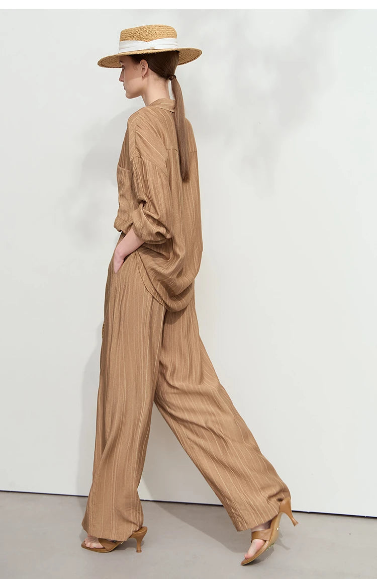 Women’s Casual Shirt & Wide Leg Pants – Spring Basic Separate Set