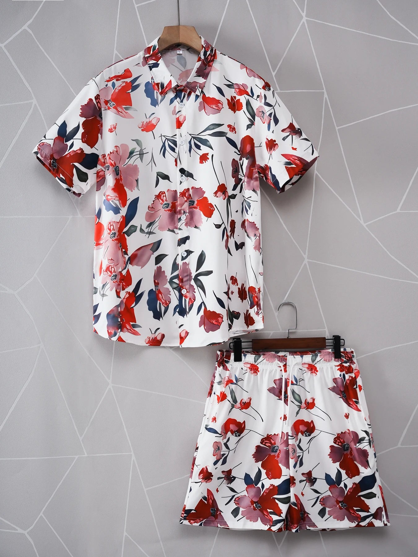 Men’s Tropical 2-Piece Set – Palm Tree Hawaiian Shirt & Shorts