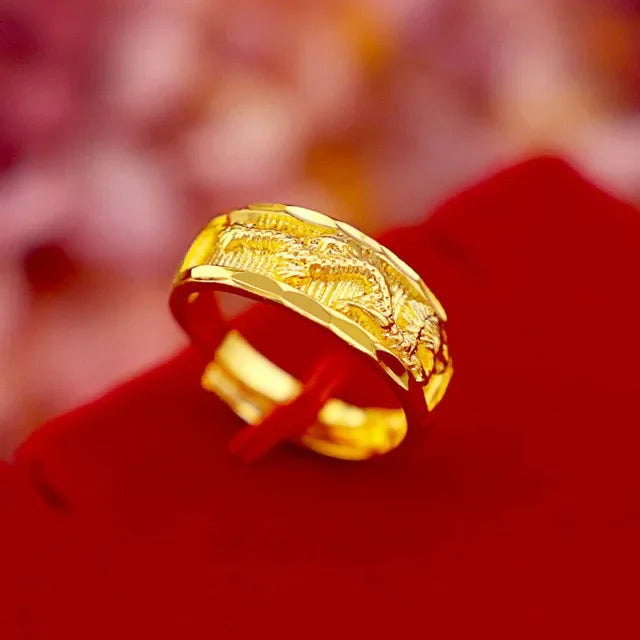 Gold Color Opening Rings for Couples – Dragon & Phoenix Design
