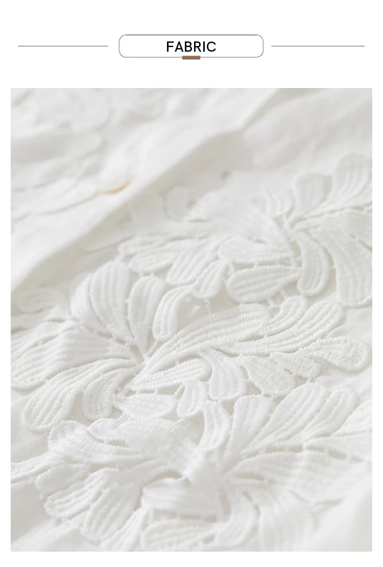 Women’s Autumn Stand Collar Lace Shirt – Elegant Shell Button Blouse