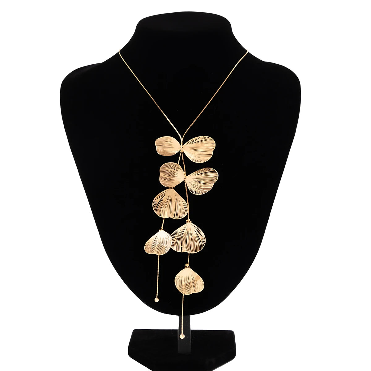 Gold Metal Petal Charm Tassel Necklace – Long Choker for Women