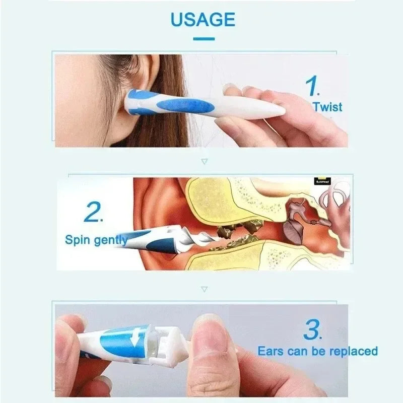 Soft Silicone Ear Wax Remover Tool with 16 Replacement Tips
