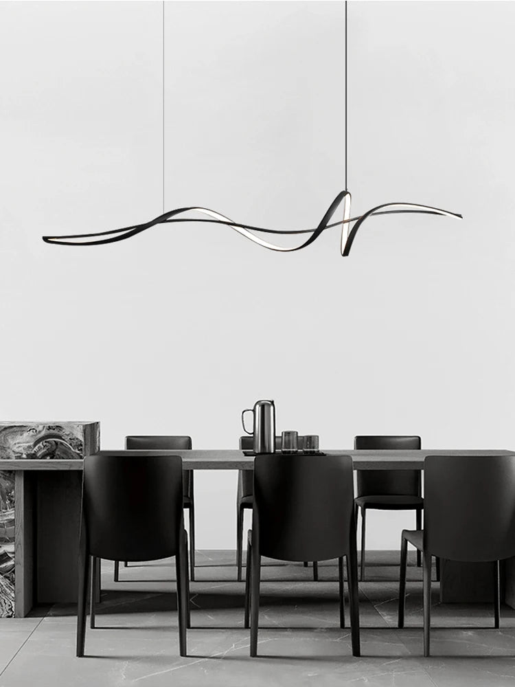 Modern Curved LED Pendant Light – Minimalist Dining Room Fixture