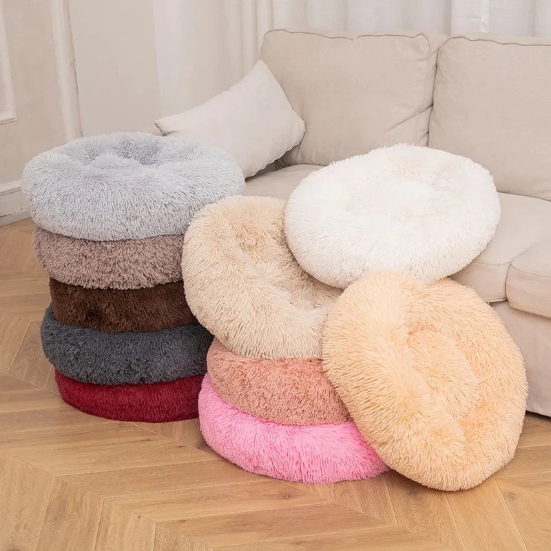 Round Plush Pet Bed – Soft Sleeping Cushion for Cats & Dogs
