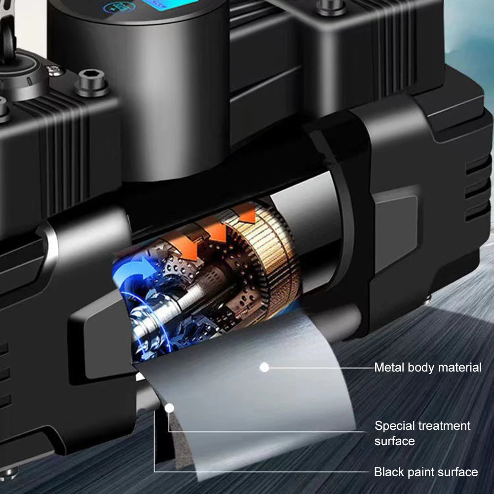 12V 150PSI Dual Cylinder Car Tire Inflator with LED Light