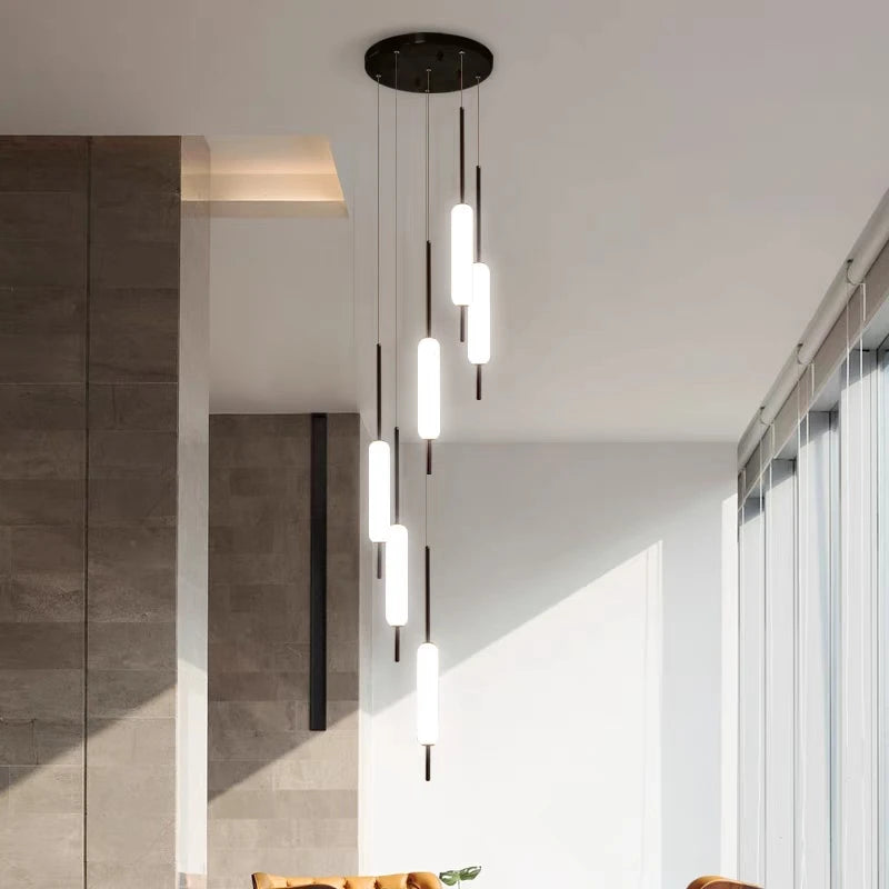 Modern LED Bedside Pendant Light – White Glass Tube, 1/2 Heads