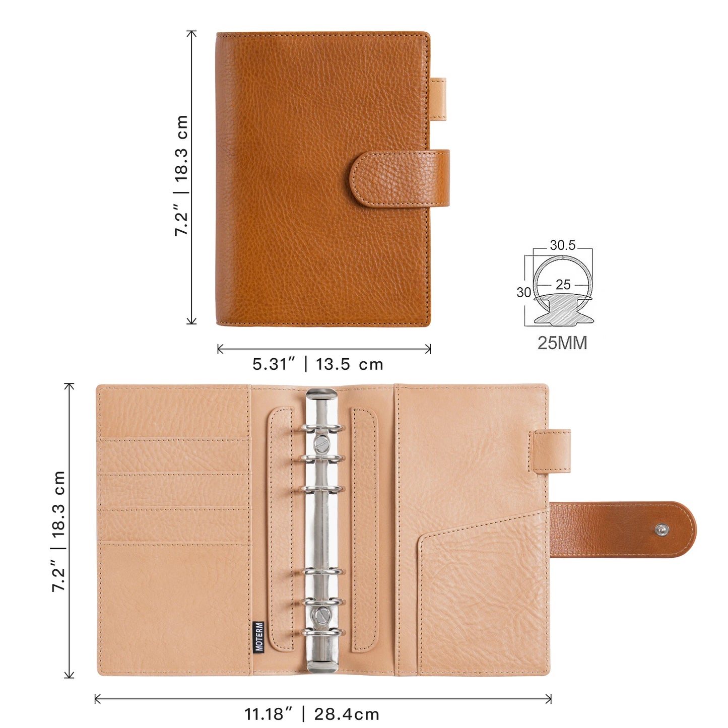 Elite Personal Size Rings Planner – Vegetable Tanned Leather, 25mm Rings