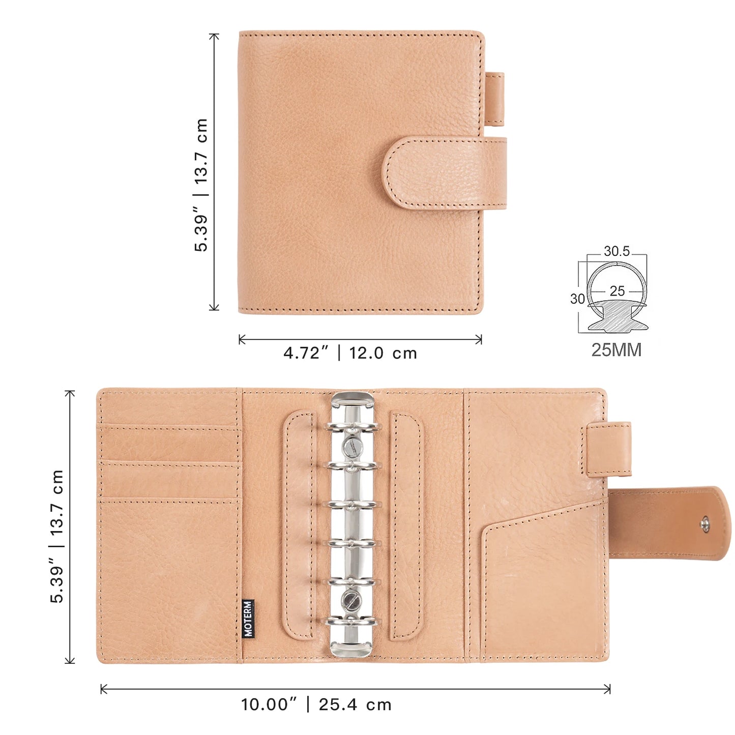 Pocket/A7 Ring Planner – 25mm Vegetable Tanned Leather Organizer