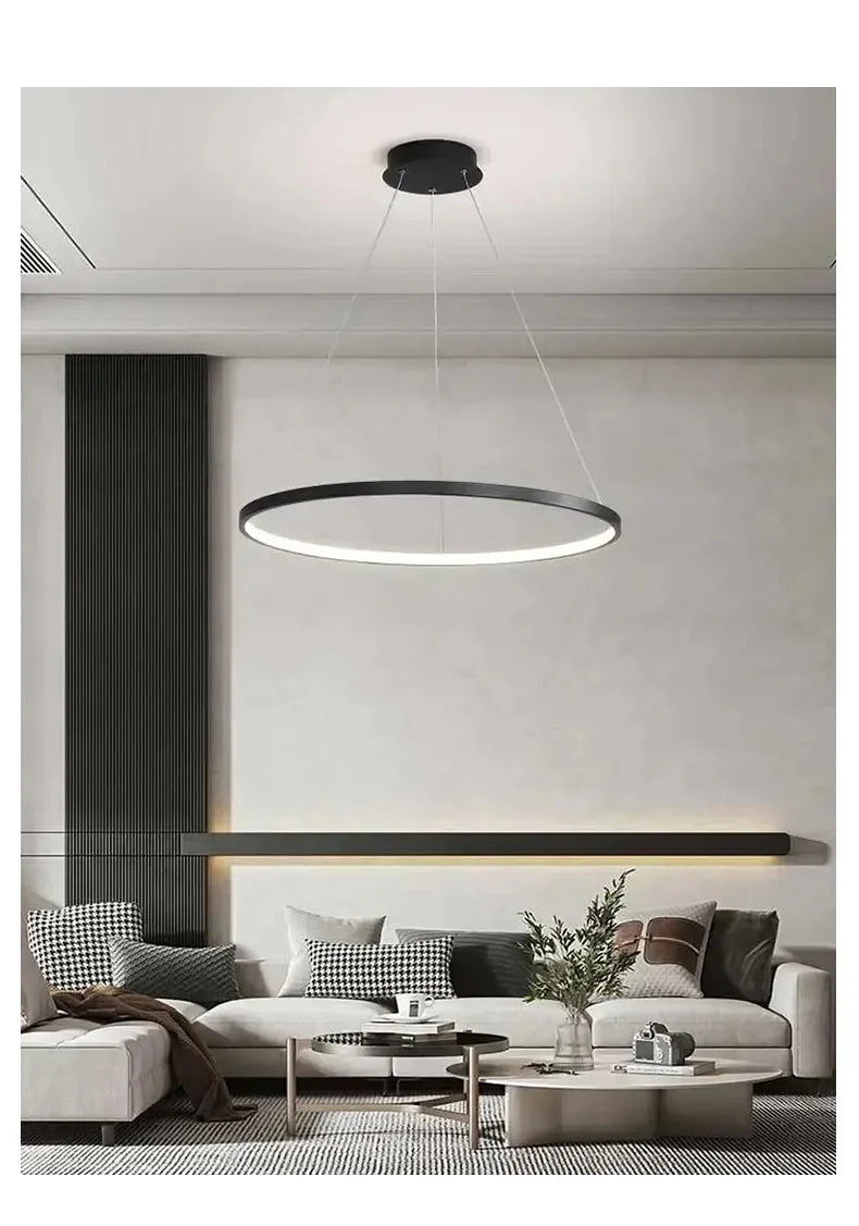 Modern Round LED Pendant Light – Black/White Minimalist Chandelier