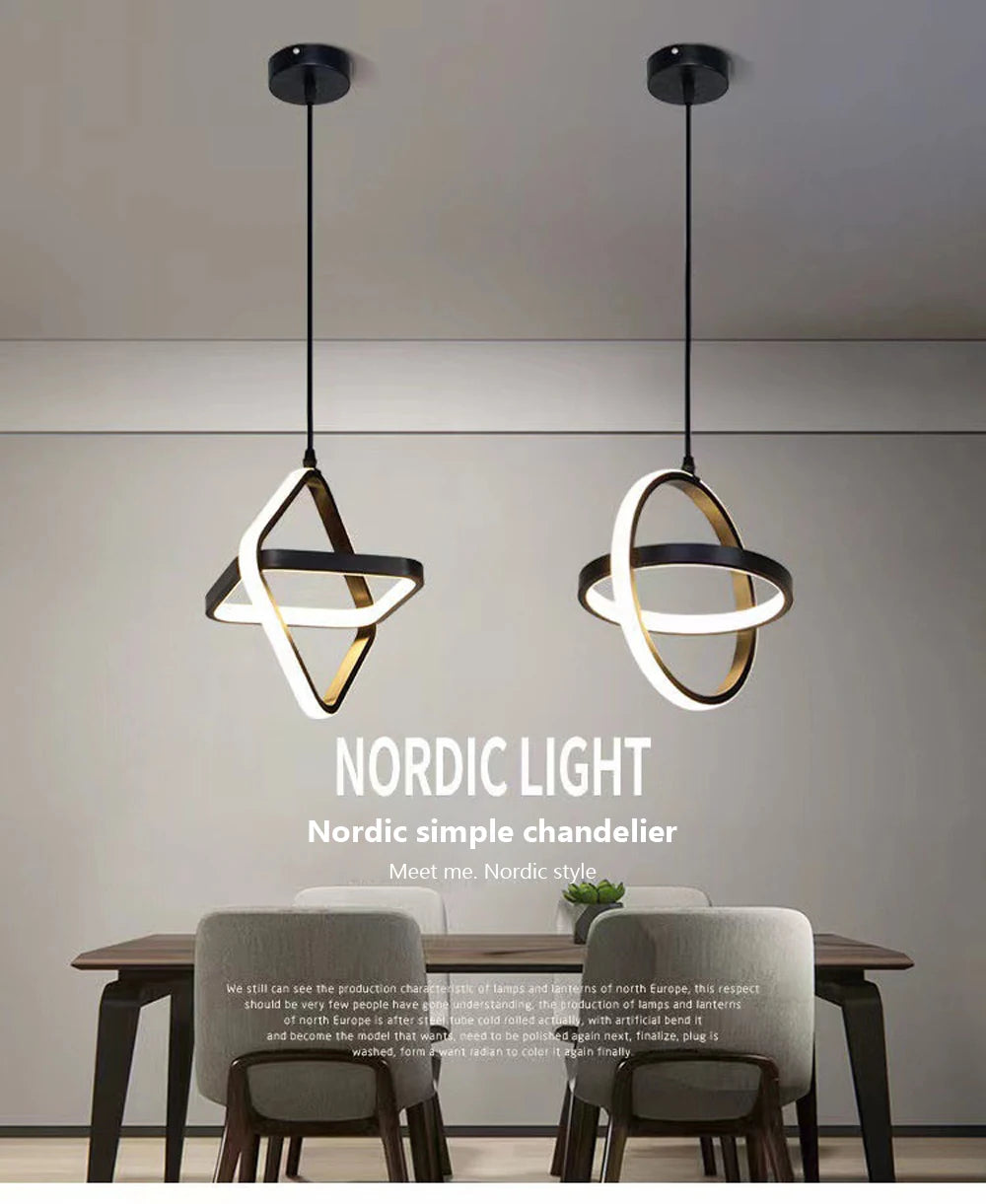 Modern Black LED Pendant Light – Dining & Bedroom Chandelier Lamp