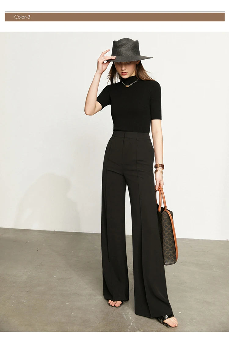 Women’s Wide Leg Chiffon Pants – High Waist Loose Office Trousers