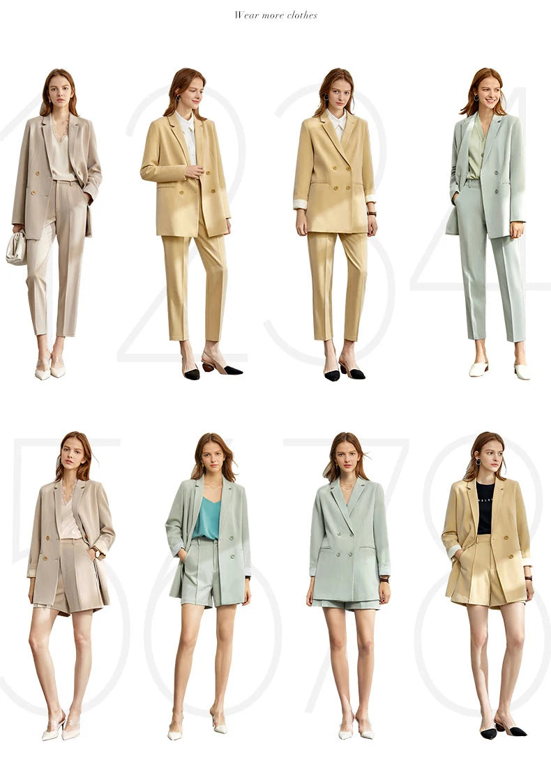 Women’s Office Blazer Set – Lace V-Neck Top & High Waist Pants