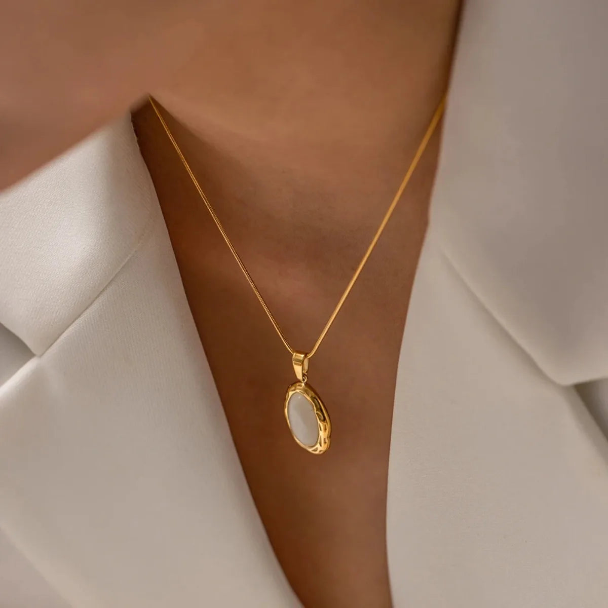 18K Gold Plated Cat Eye Opal Pendant Necklace – Oval Fashion Jewelry