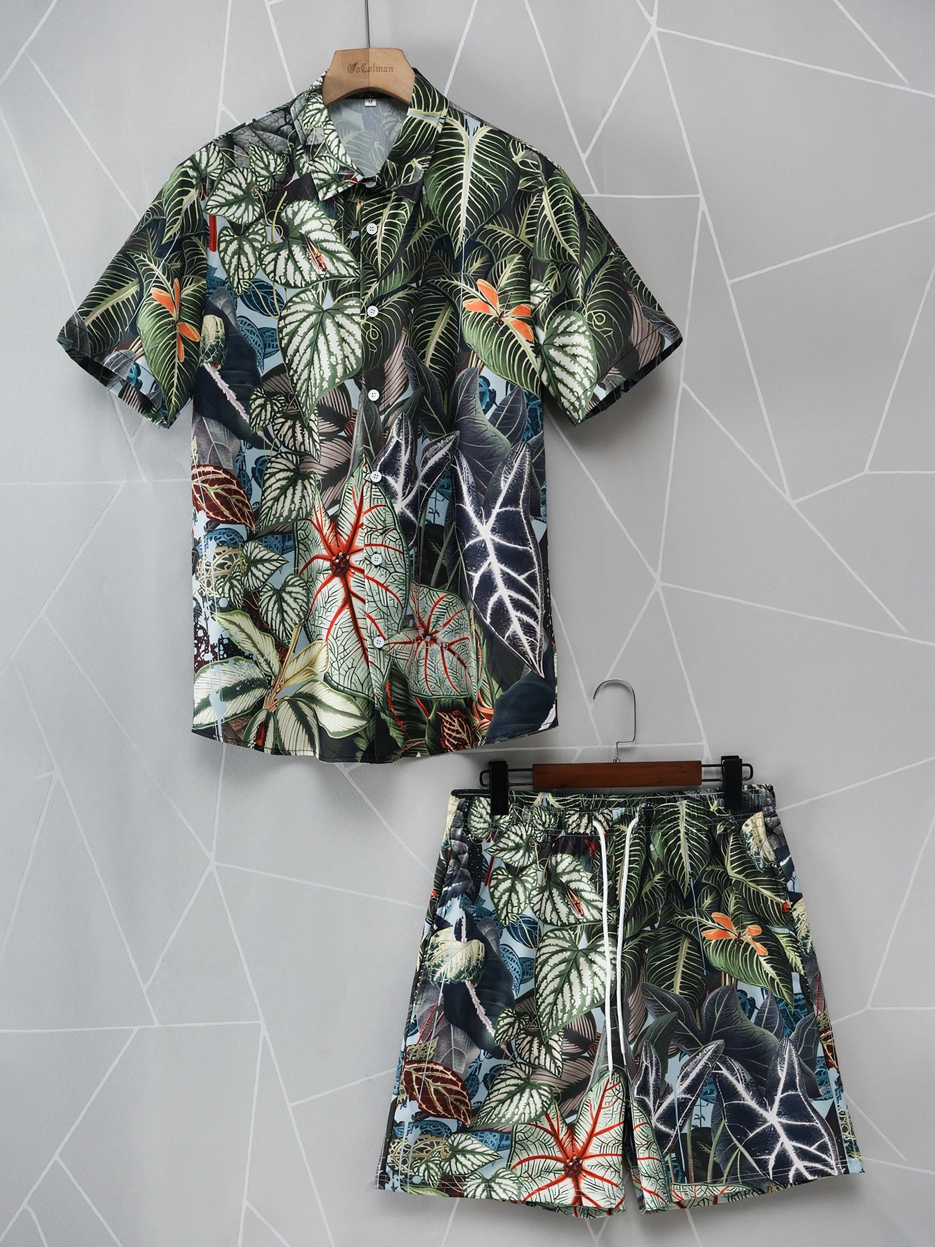 Men’s Tropical 2-Piece Set – Palm Tree Hawaiian Shirt & Shorts