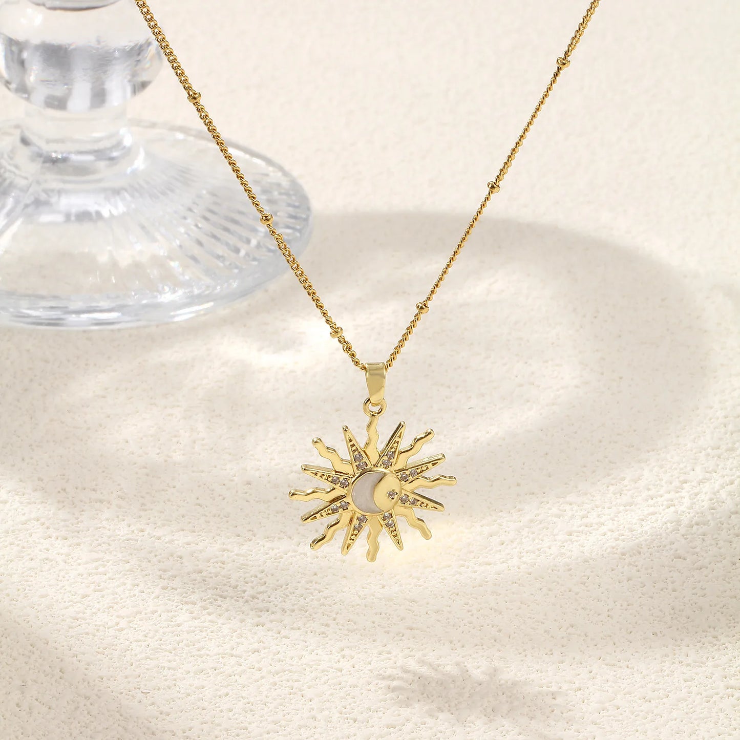 18K Gold Plated Galaxy Enamel Pendant Necklace – CZ Curb Chain