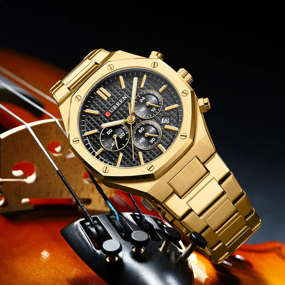 Casual Stainless Steel Quartz Watch – Waterproof Men’s Chronograph