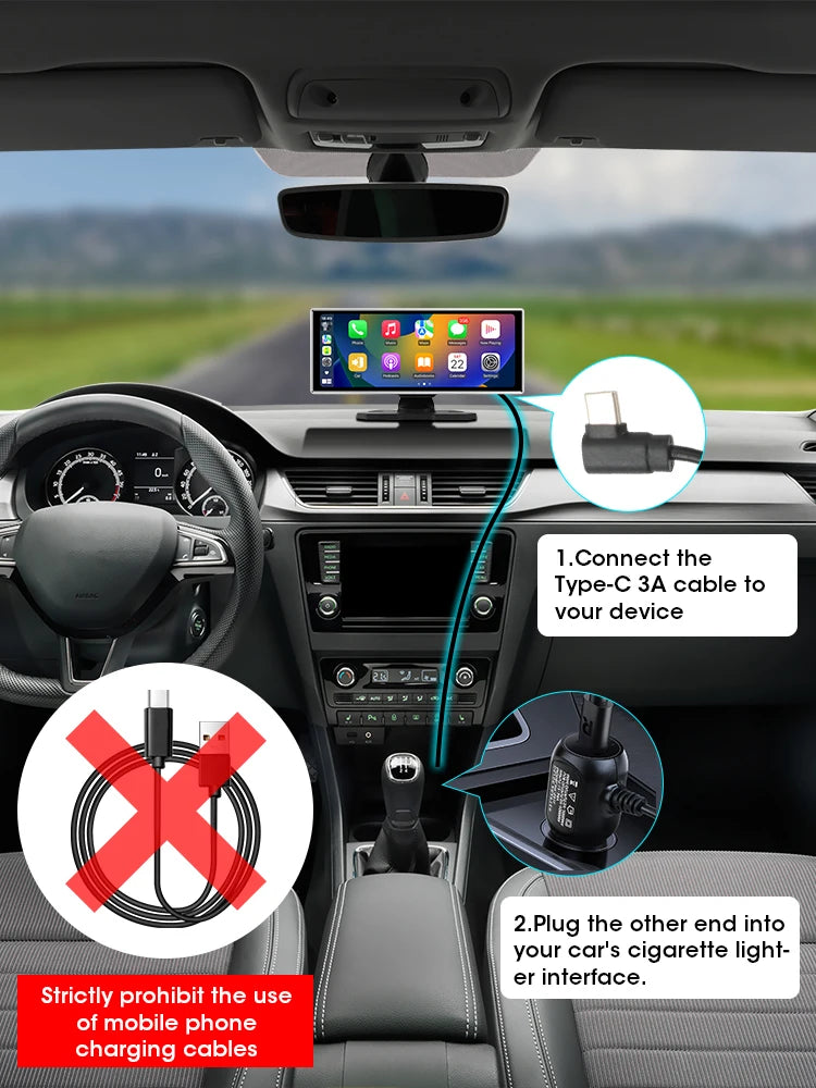 4K Dual Lens Car DVR Dash Cam with CarPlay, Android Auto, GPS, WiFi