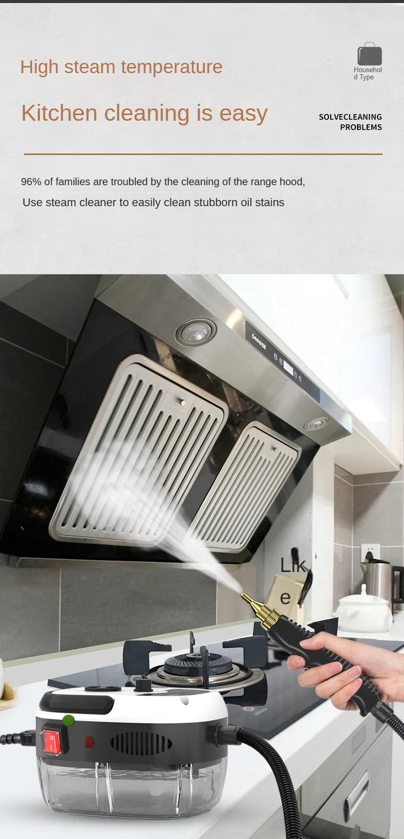 High Temp Steam Cleaner–Home & Car Steaming Device with 110V/220V Plug