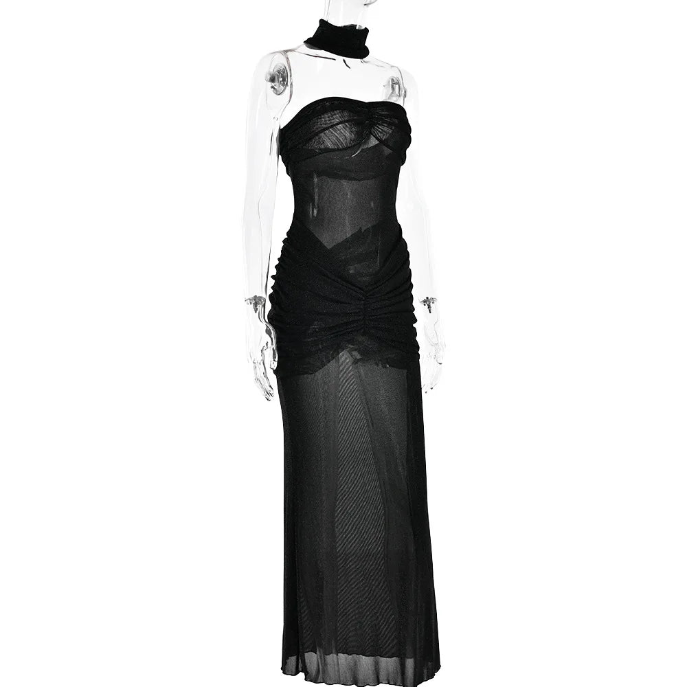 Women’s Strapless Mesh Double-Layer Dress – Slim Backless Summer Party