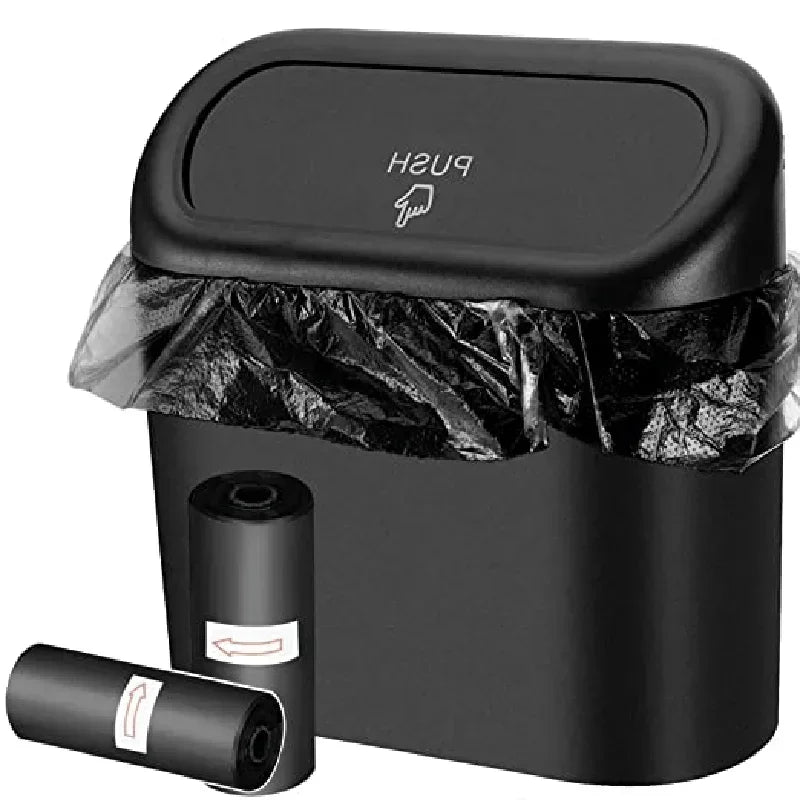 Leak-Proof Car Trash Can with Lid & 60 Garbage Bags – Mini Bin
