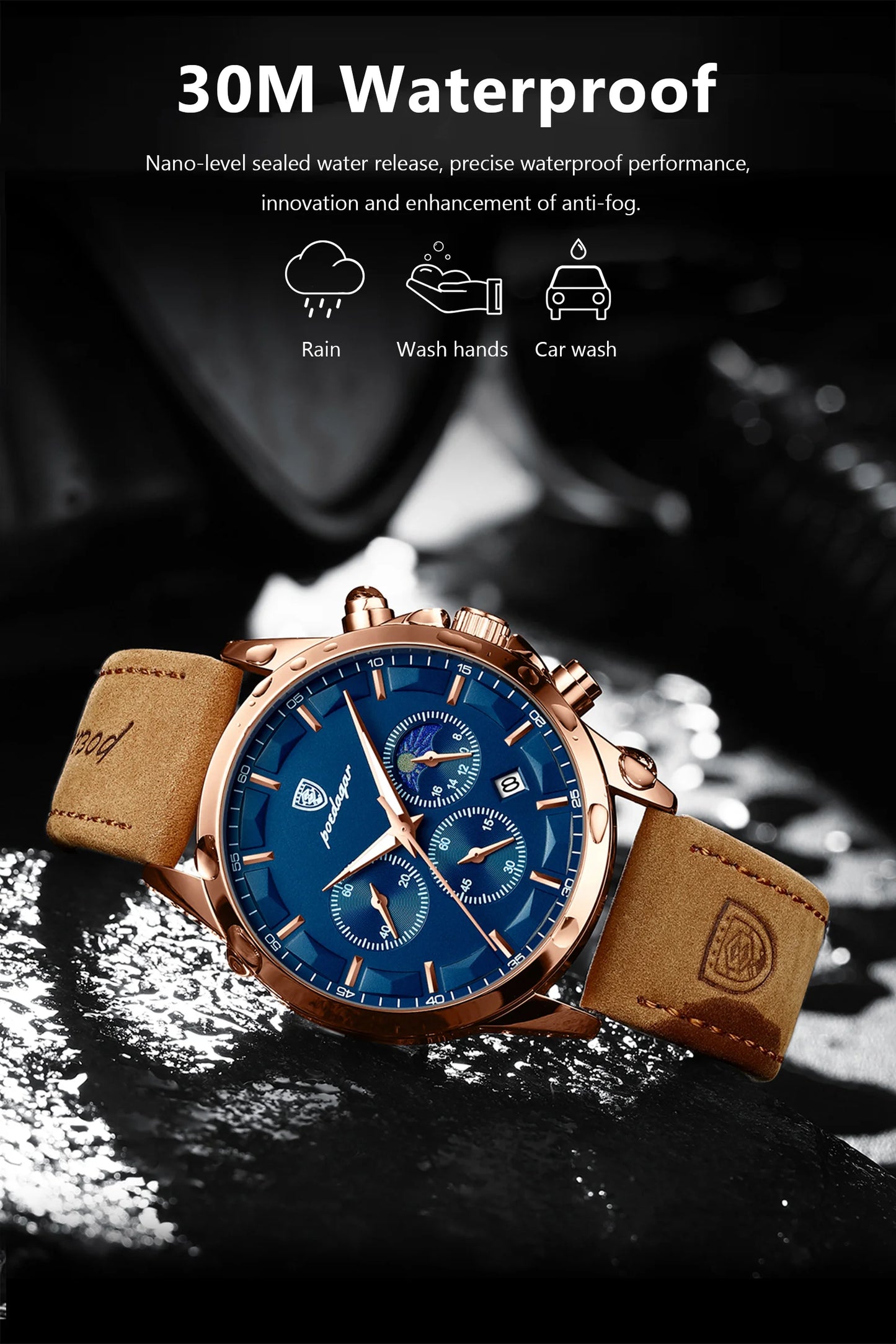 POEDAGAR Men's Luxury Quartz Chronograph Waterproof Watch
