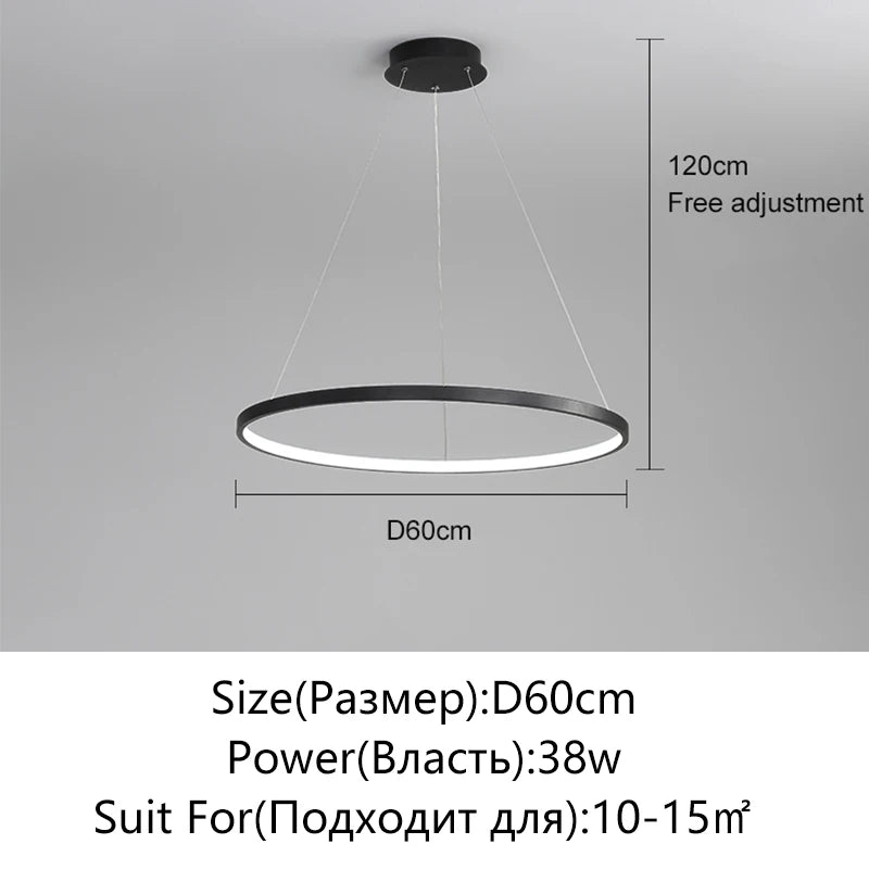 Modern Round LED Pendant Light – Black/White Minimalist Chandelier